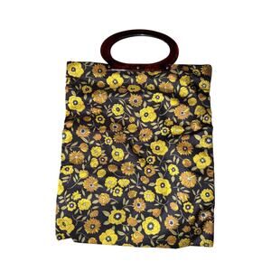 Vintage lady’s pride black bag yellow gold flower power retro deep purse handbag